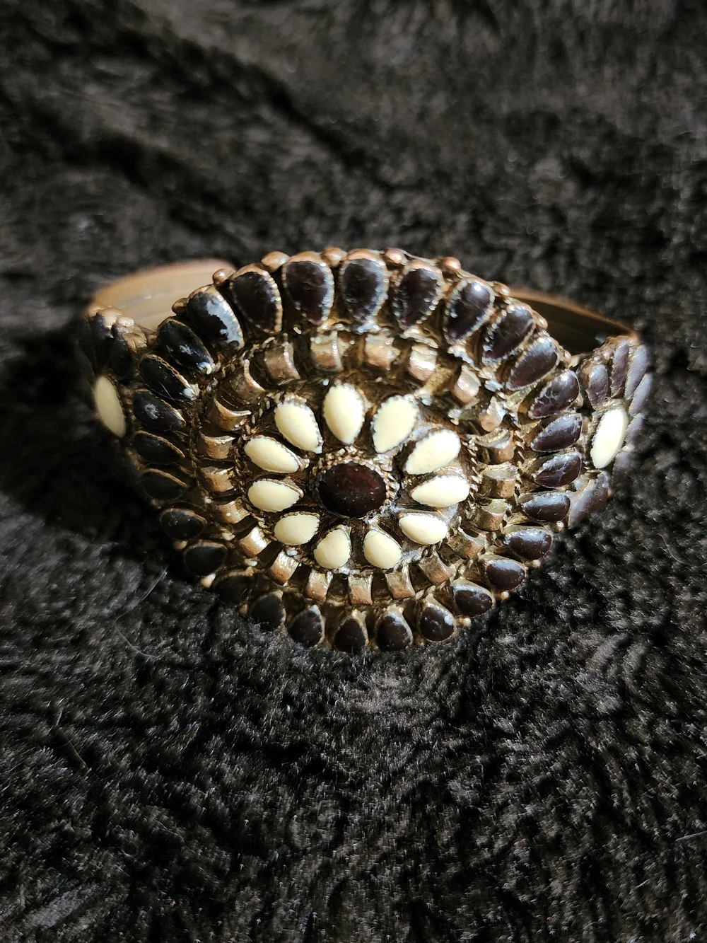 Boho Brown and Cream Floral Beaded Cuff Bracelet